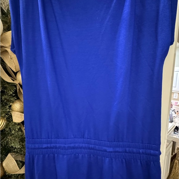 Trina Turk sz 4 Royal Blue Boat Neck Drop Waist Drawstring Tie Knit Dress - Picture 3 of 3